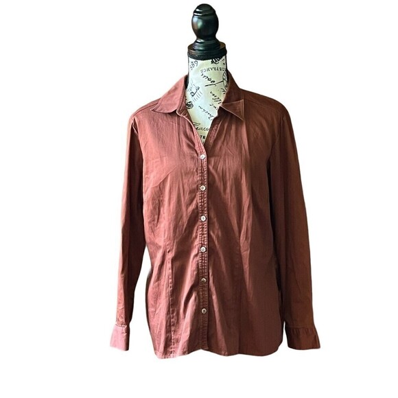 Chicos Additions Brown Button Up Long Sleeve Casual Rodeo Preppy Blouse  2 L - Picture 1 of 9